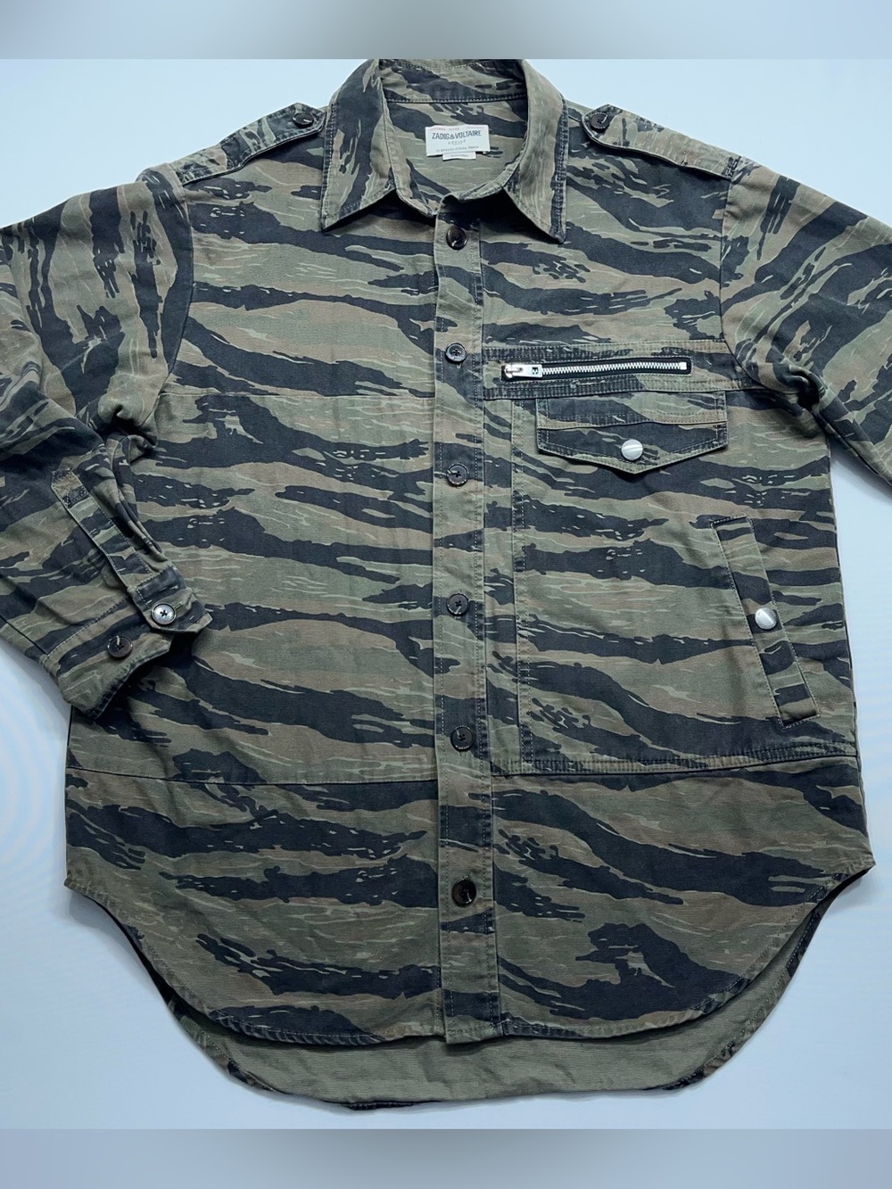 Zadig & Voltaire Paris Camo Jacket Mens Size Medium Button Up Canvas Troy Camou